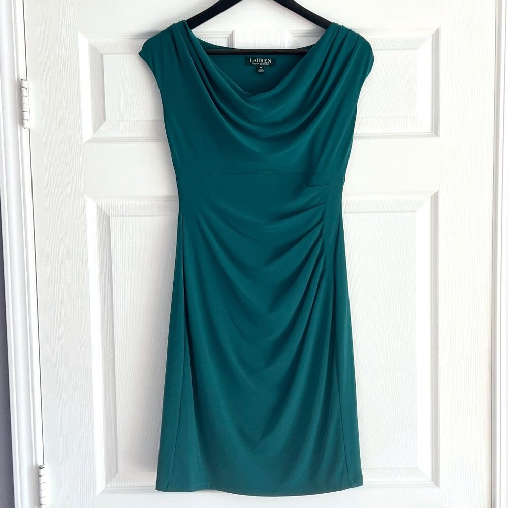 Lauren Ralph Lauren midi green draped stretch dress size 4P